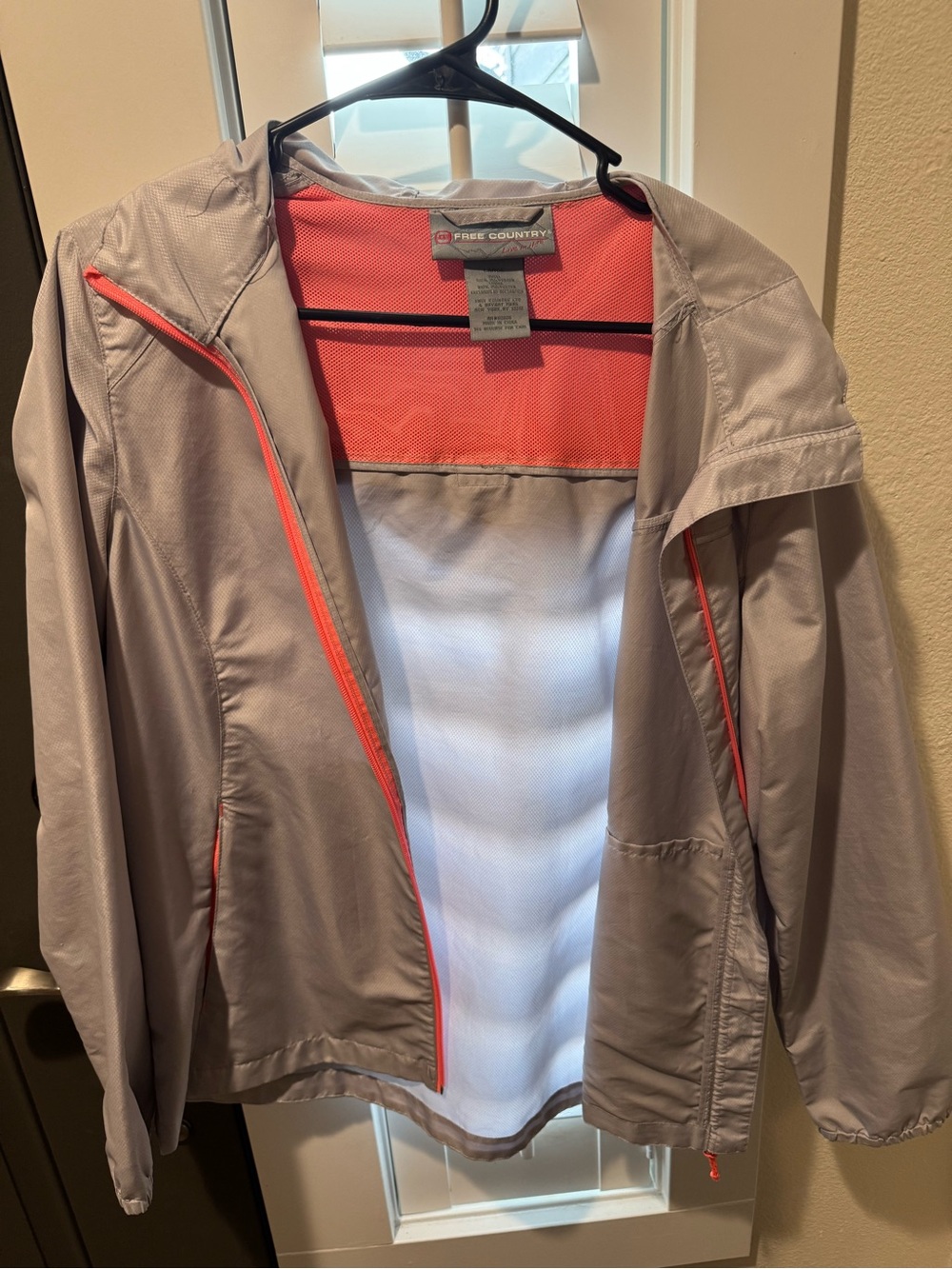 Free Country Women’s Hooded Utility Jacket in Grey with Coral Trim